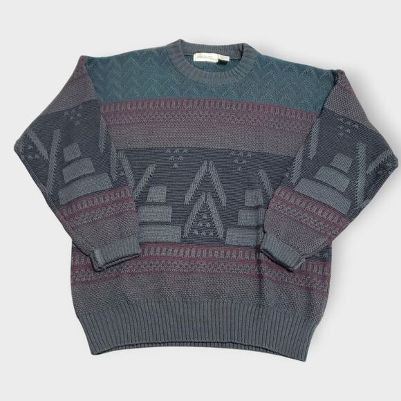 Vtg Brian MacNeil Wool Blend Pullover Sweater Geometric Sz Med Grandpa 90s Cosby - Picture 1 of 11